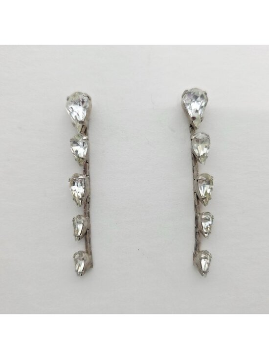 Unbranded Jewelry - Crystal Drop Earrings With Teardrop Rhinestones In Silver Tone Vintage